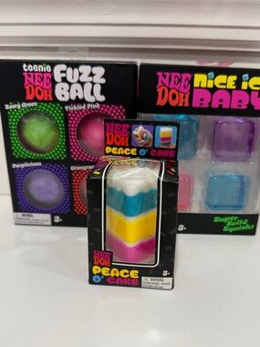 Nee Doh Teenie Fuzzball set of 4, Nice Ice baby set of 4 & Peace of cake bundle